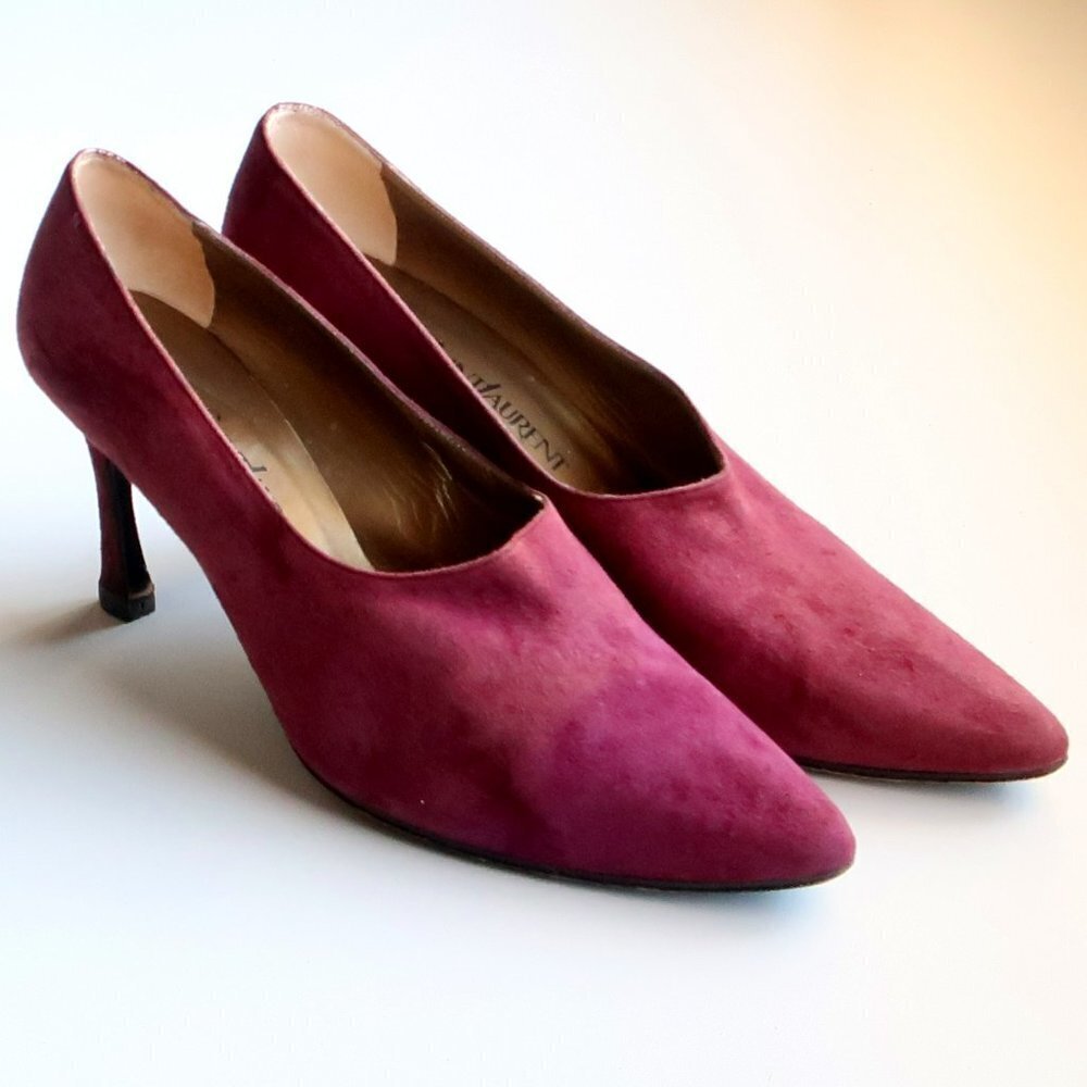 Yves Saint Laurent Burgundy Suede Leather Pointy Toe Heels Pumps Formal Shoes - Picture 14 of 14